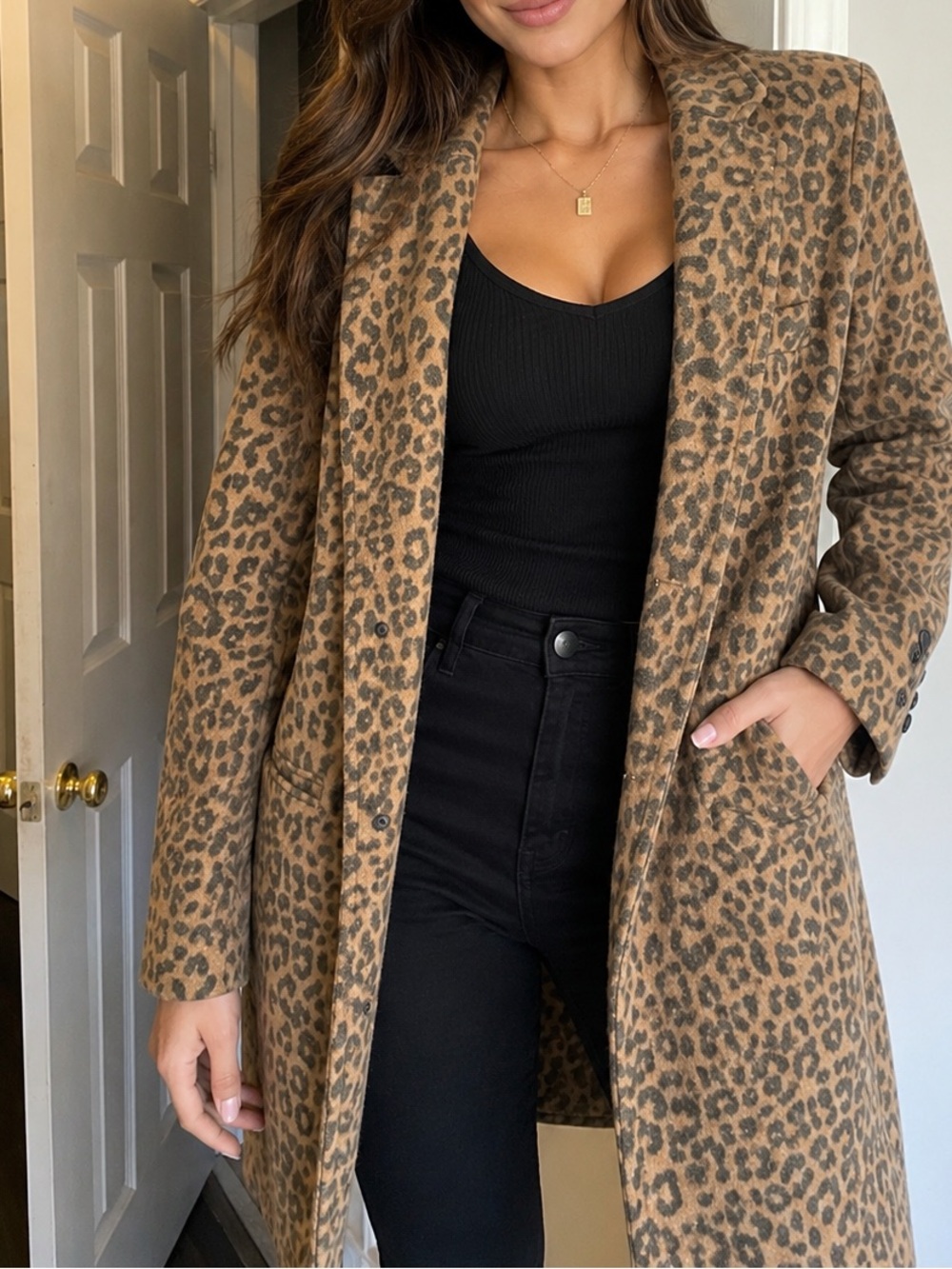 Women's Leopard Print Trench Coat - Brown
